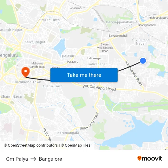 Gm Palya to Bangalore map