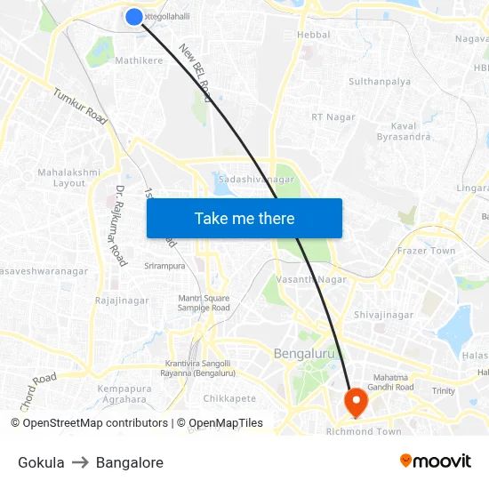 Gokula to Bangalore map