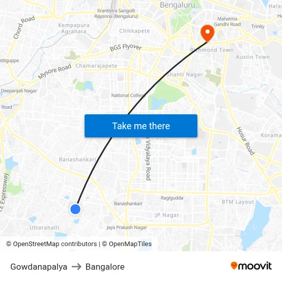 Gowdanapalya to Bangalore map