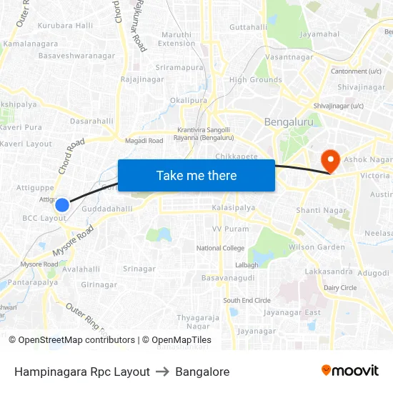 Hampinagara Rpc Layout to Bangalore map