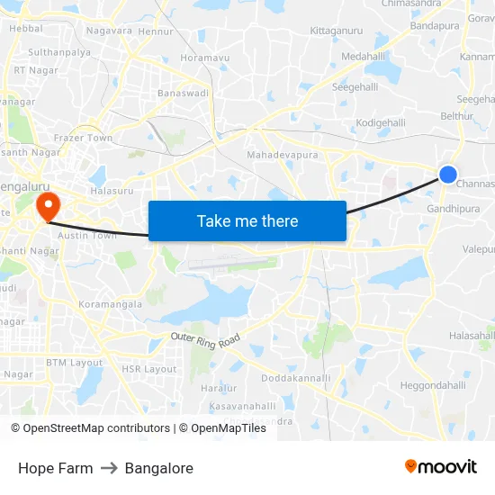 Hope Farm to Bangalore map