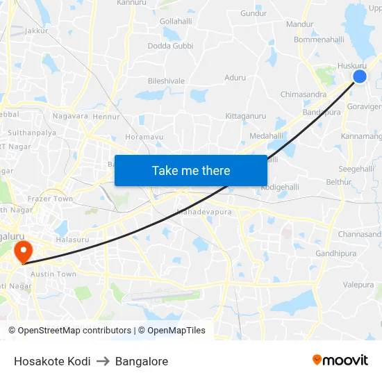 Hosakote Kodi to Bangalore map
