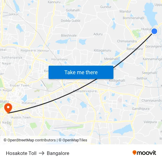 Hosakote Toll to Bangalore map