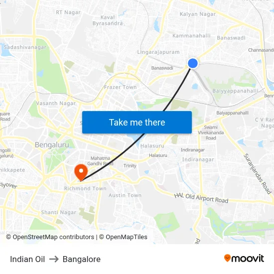 Indian Oil to Bangalore map