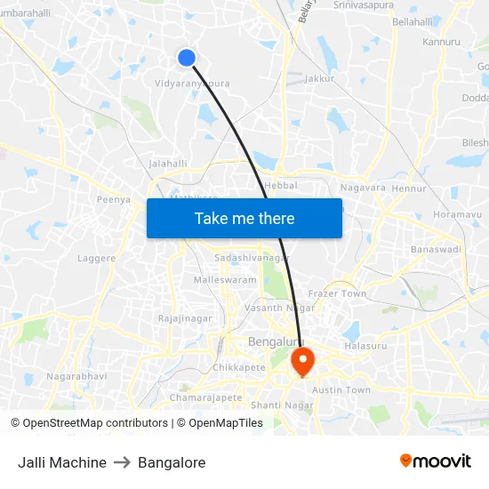 Jalli Machine to Bangalore map