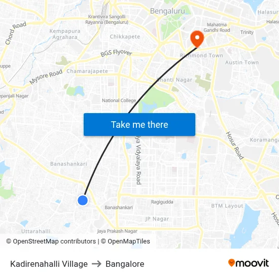 Kadirenahalli Village to Bangalore map