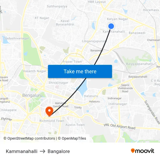 Kammanahalli to Bangalore map