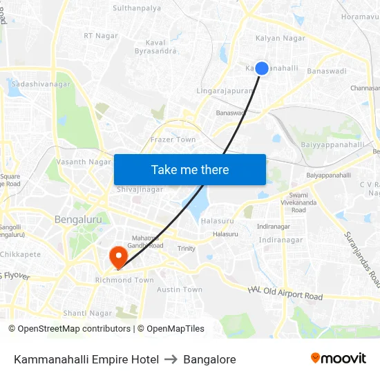 Kammanahalli Empire Hotel to Bangalore map