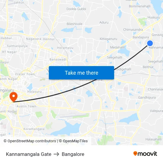 Kannamangala Gate to Bangalore map