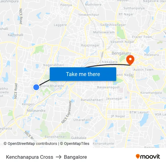Kenchanapura Cross to Bangalore map