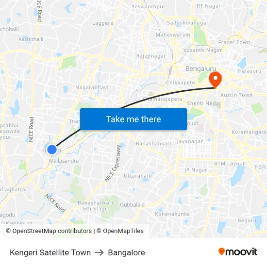 Kengeri Satellite Town to Bangalore map