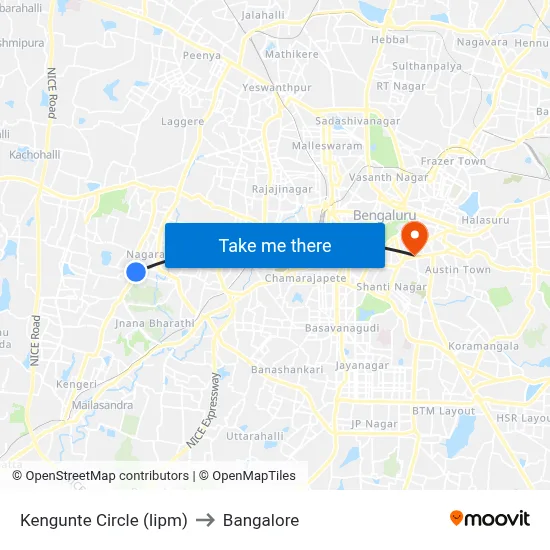Kengunte Circle (Iipm) to Bangalore map