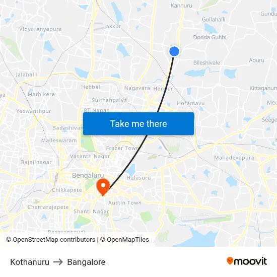 Kothanuru to Bangalore map