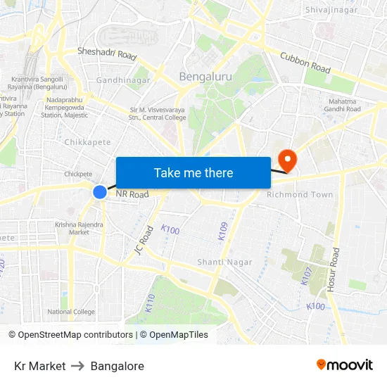 Kr Market to Bangalore map