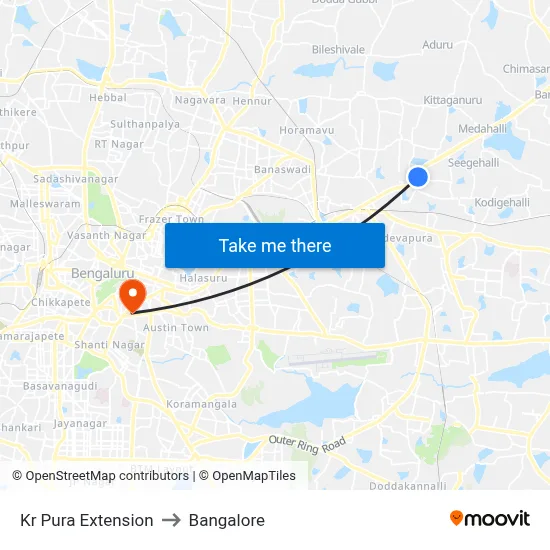 Kr Pura Extension to Bangalore map
