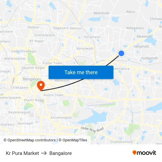 Kr Pura Market to Bangalore map