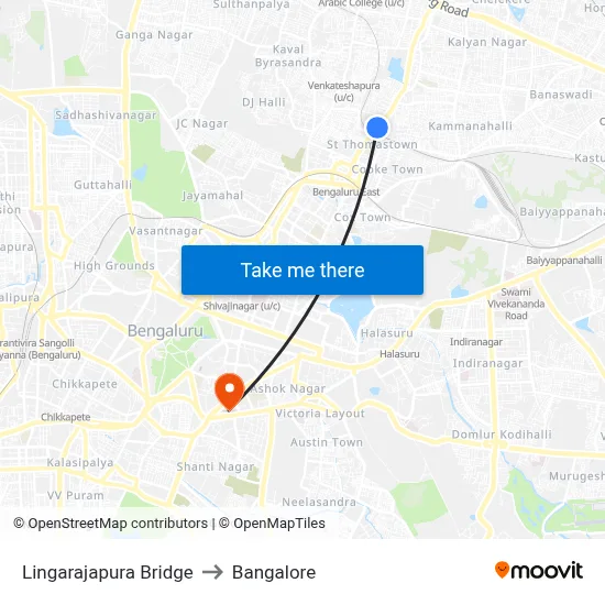 Lingarajapura Bridge to Bangalore map