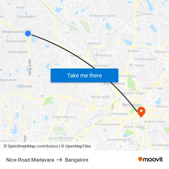 Nice Road Madavara to Bangalore map