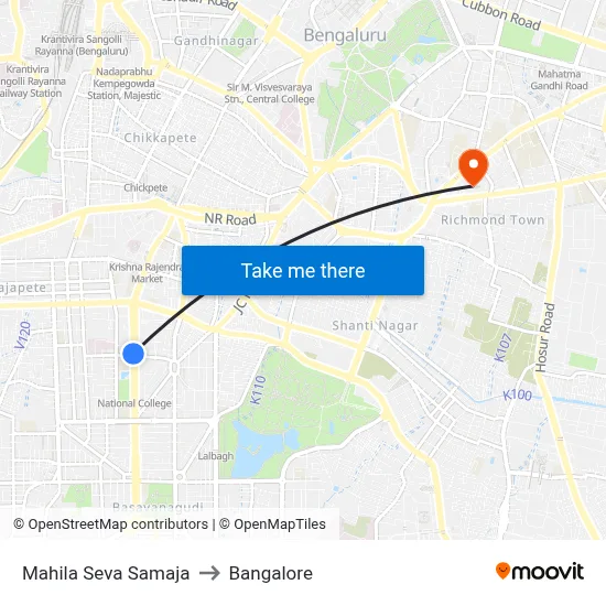 Mahila Seva Samaja to Bangalore map