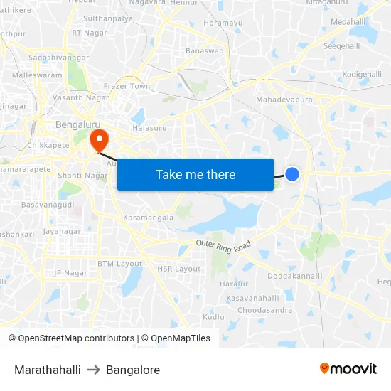 Marathahalli to Bangalore map