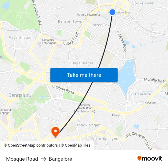 Mosque Road to Bangalore map
