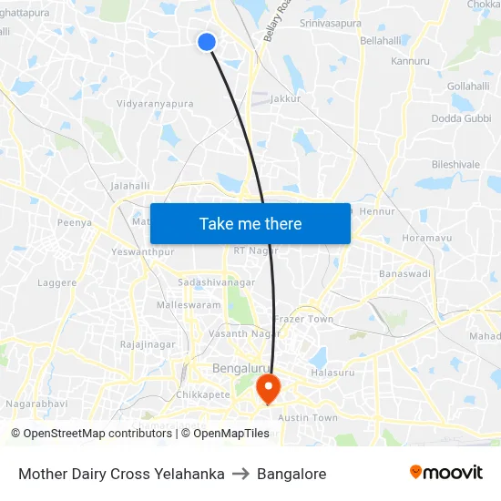 Mother Dairy Cross Yelahanka to Bangalore map