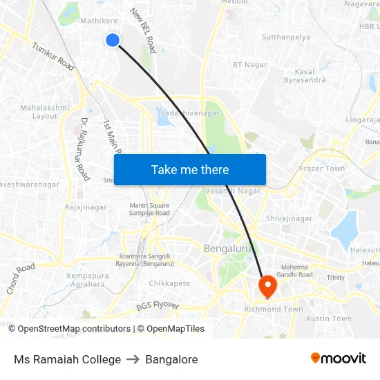 Ms Ramaiah College to Bangalore map