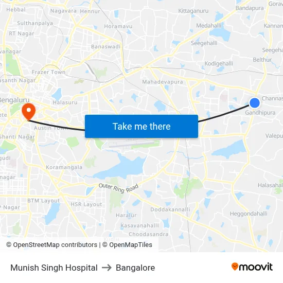 Munish Singh Hospital to Bangalore map