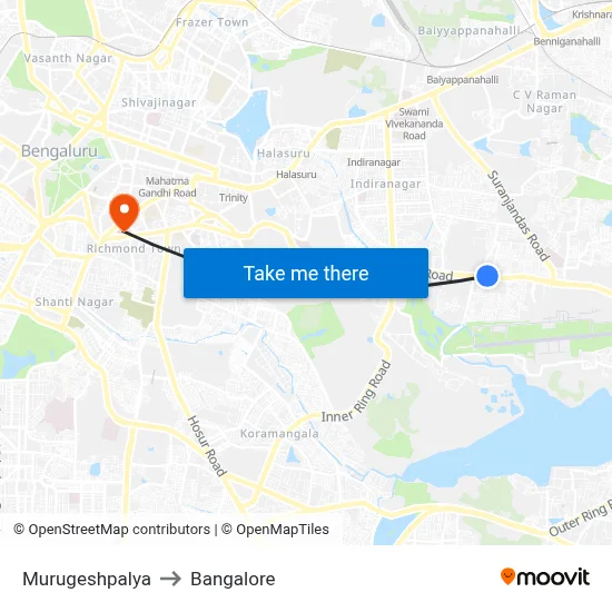 Murugeshpalya to Bangalore map