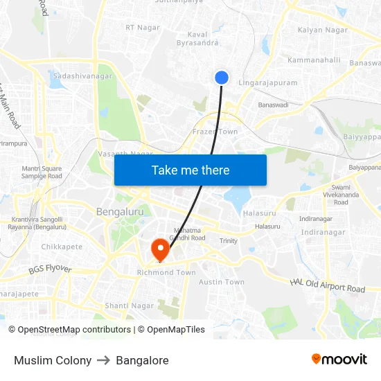 Muslim Colony to Bangalore map