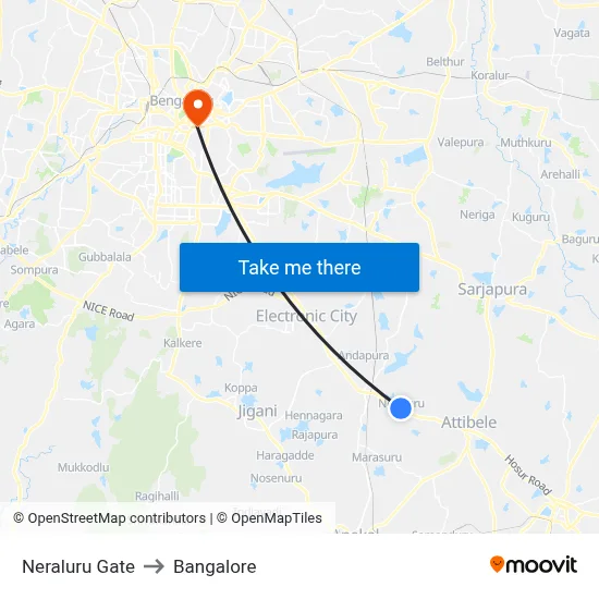 Neraluru Gate to Bangalore map
