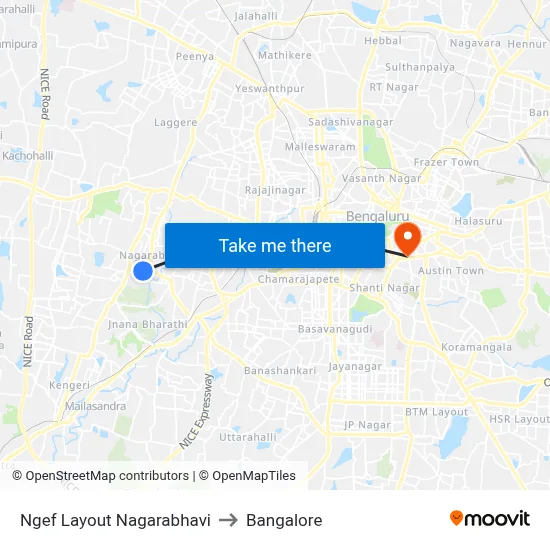 Ngef Layout Nagarabhavi to Bangalore map