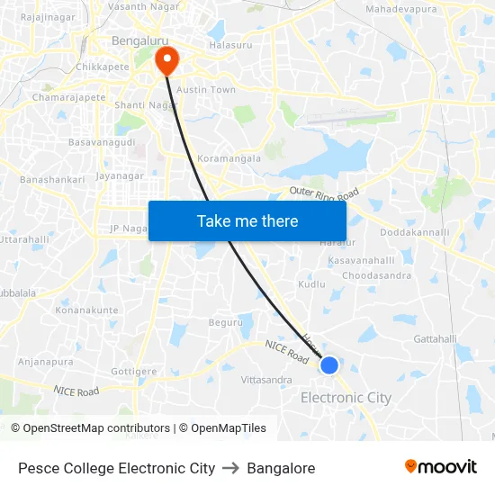Pesce College Electronic City to Bangalore map