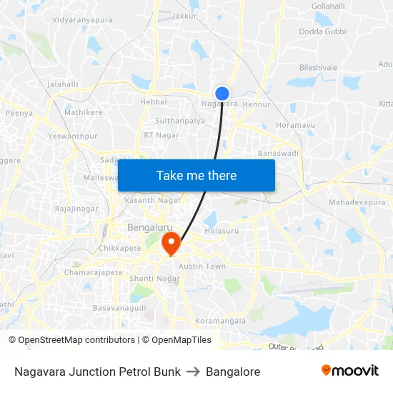 Nagavara Junction Petrol Bunk to Bangalore map