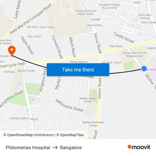 Philomenas Hospital to Bangalore map