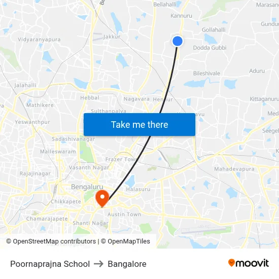 Poornaprajna School to Bangalore map