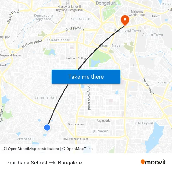 Prarthana School to Bangalore map