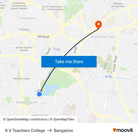 R V Teachers College to Bangalore map