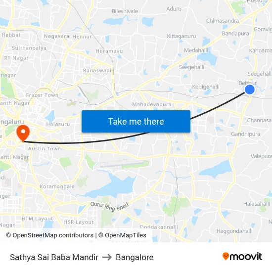 Sathya Sai Baba Mandir to Bangalore map