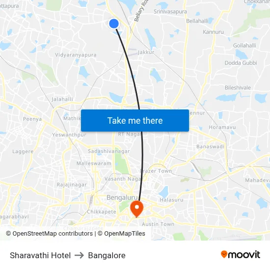 Sharavathi Hotel to Bangalore map