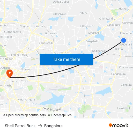 Shell Petrol Bunk to Bangalore map