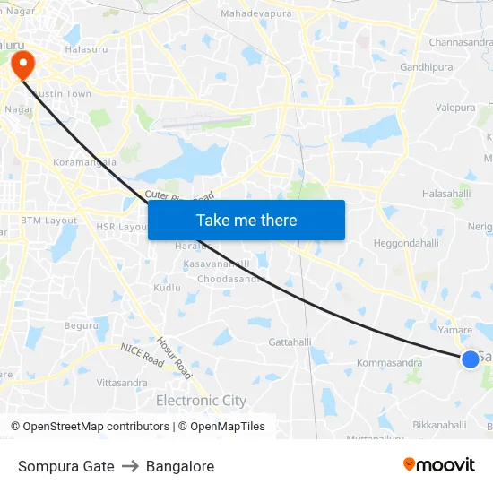 Sompura Gate to Bangalore map