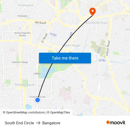 South End Circle to Bangalore map
