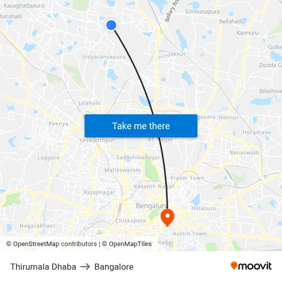 Thirumala Dhaba to Bangalore map