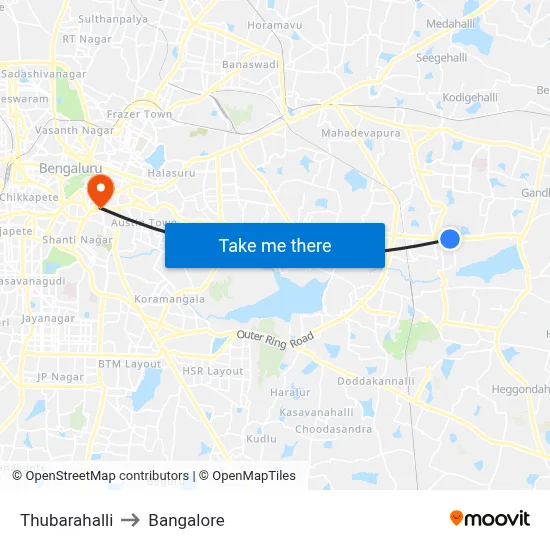 Thubarahalli to Bangalore map