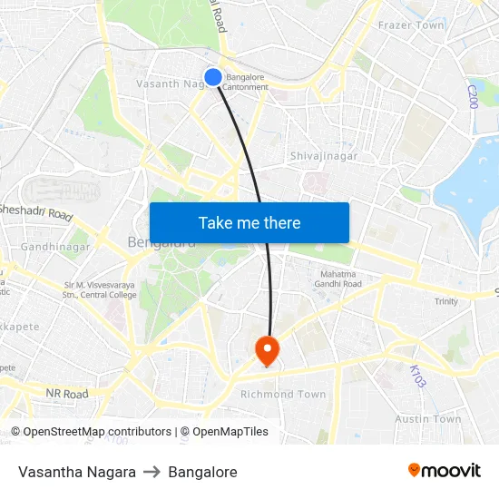 Vasantha Nagara to Bangalore map