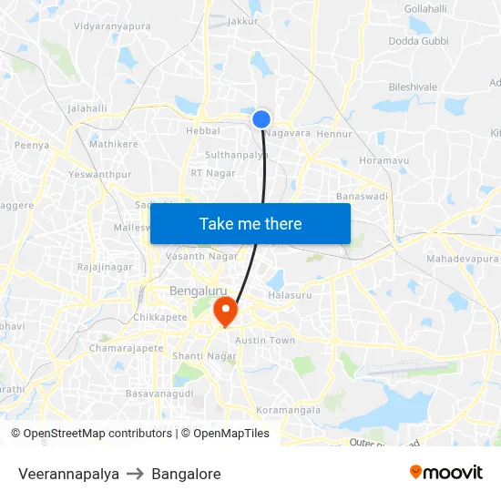 Veerannapalya to Bangalore map
