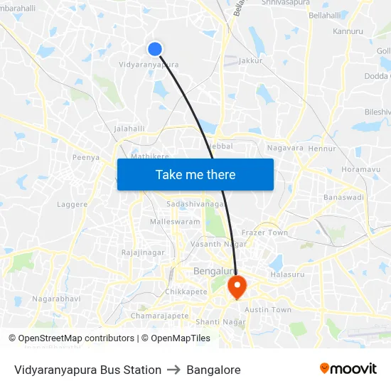 Vidyaranyapura Bus Station to Bangalore map