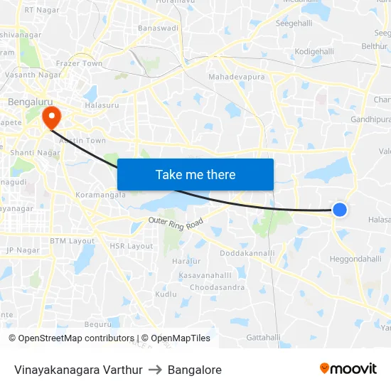 Vinayakanagara Varthur to Bangalore map
