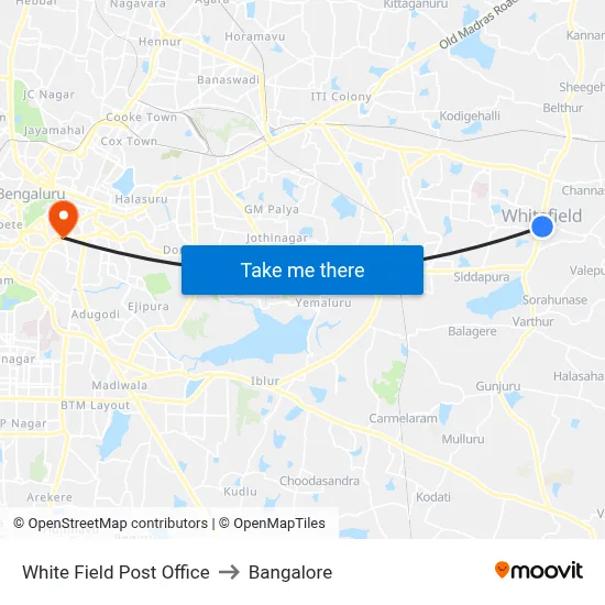 White Field Post Office to Bangalore map